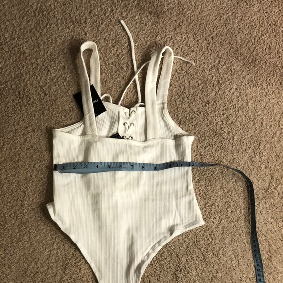 Ivory knit tie up ribbed lace bodysuit sz S - Picture 6 of 8
